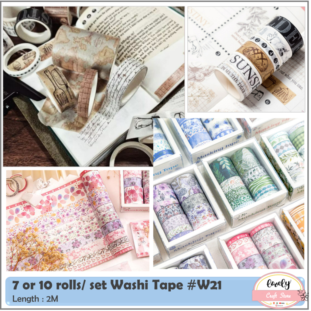 

LovelyCraftStore | W21 Washi Tape ~ 7pcs or 10pcs/set Retro washi tape vintage Masking Tape Selotip kertas isolasi stiker Journal scrapbook diy