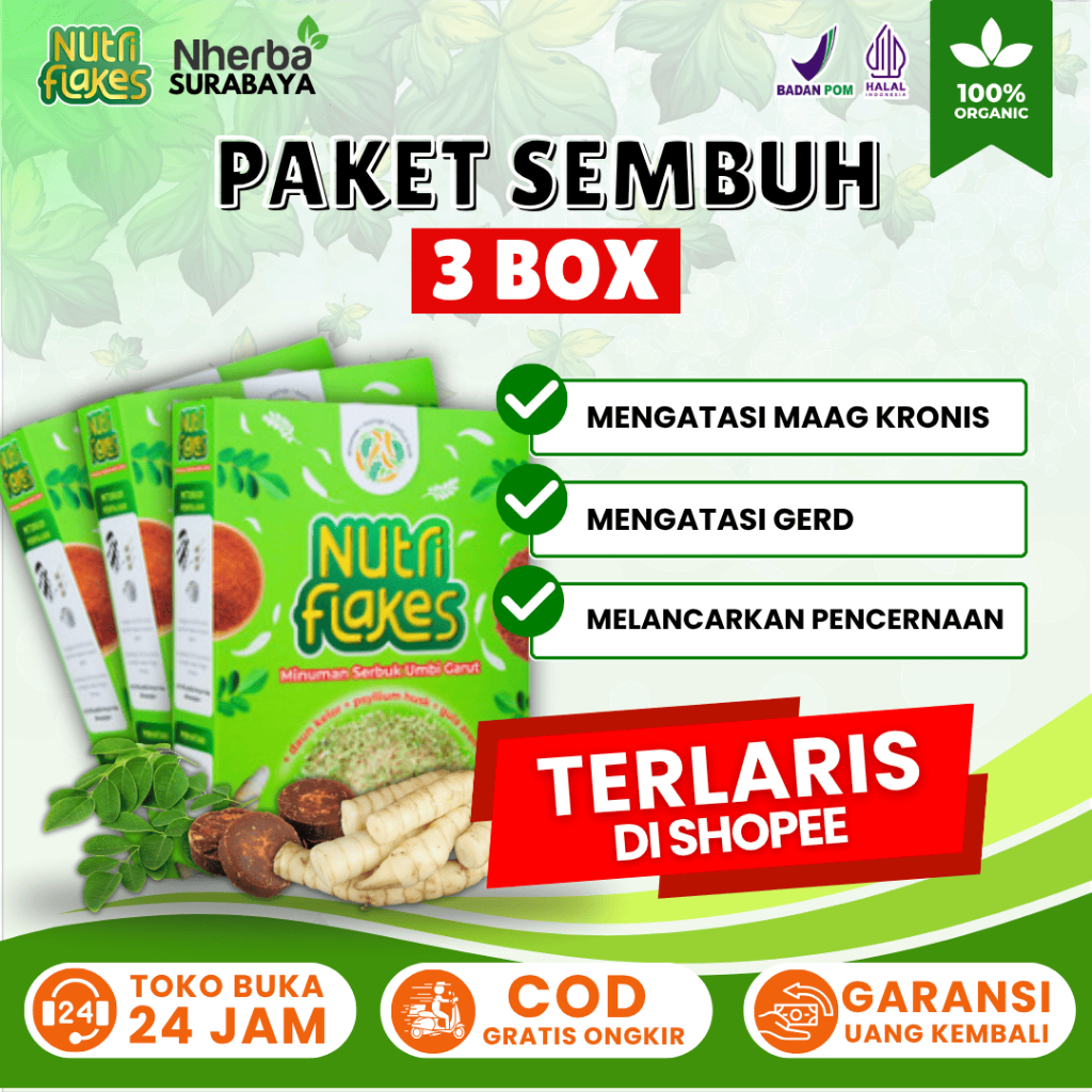 

Nutriflakes Paket 3 Box - Lebih Efektif Mengatasi Asam Lambung, Maag, Dan Gerd Secara Cepat