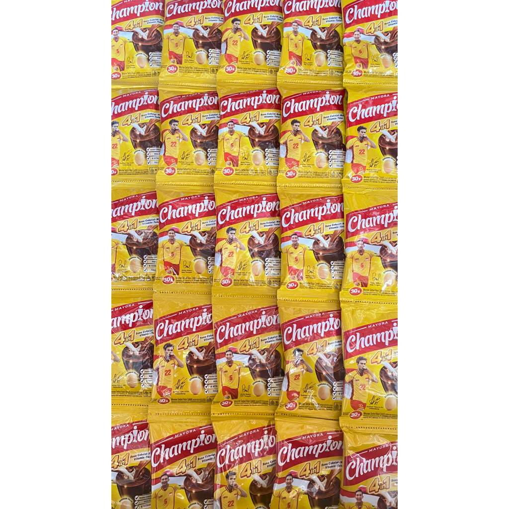 

susu champion - susu 4in1 coklat, malt, vitamin, telor - minuman serbuk rasa coklat - susu instan - susu bubuk - susu sachet - 1 renceng isi 5