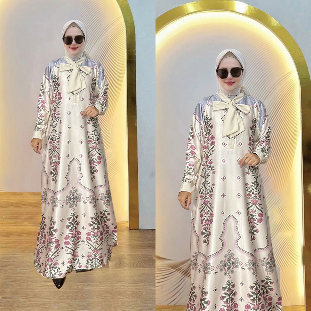 Salsa Dress Gamis Jumbo Terbaru Motif Bunga Elegant Mewah Busui Friendly