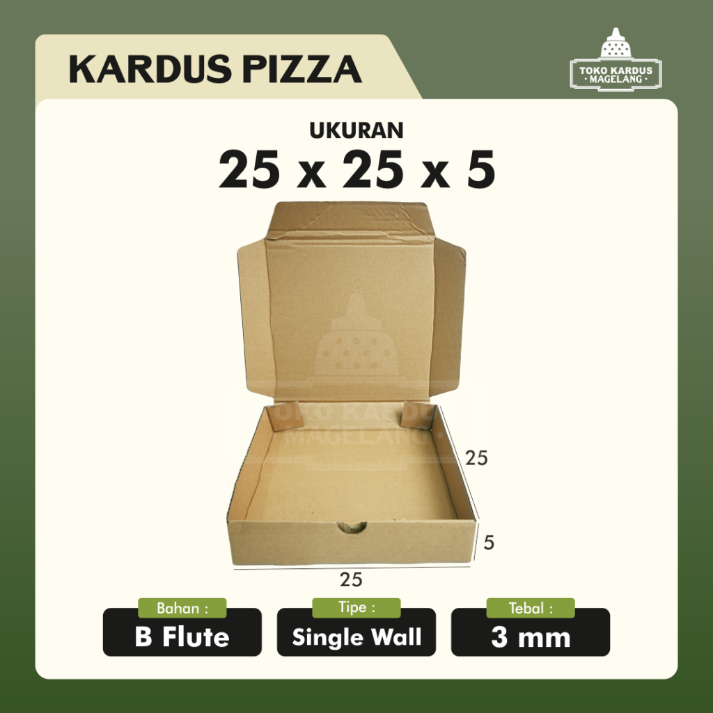 

Kardus box packing DIE CUT 25x25x5 cm bahan B-flude 3mm DIE CUT PIZZA kardus box packing Die cut pizza Kardus box karton packing