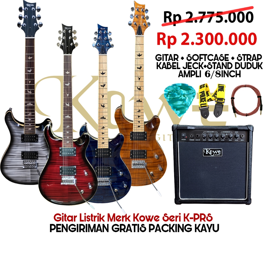 Paket Bundle Hemat Gitar Listrik/Gitar Elektrik Model PRS Merk Kowe Original