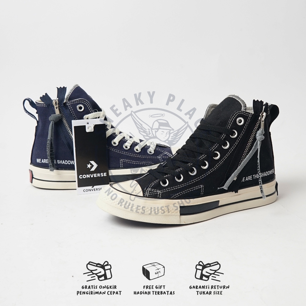 Sepatu Sneakers Pria Converse All Star 70s High Hitam Putih Enshadower Zipper