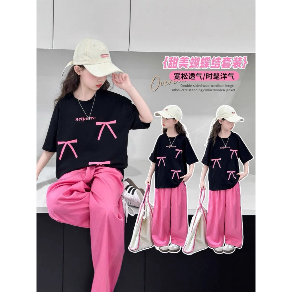 Baju Setelan Anak Terbaru/Setelan Baju Terkini 2025/Setelan Baju Black and Pink/Setelan Pita Blackpi