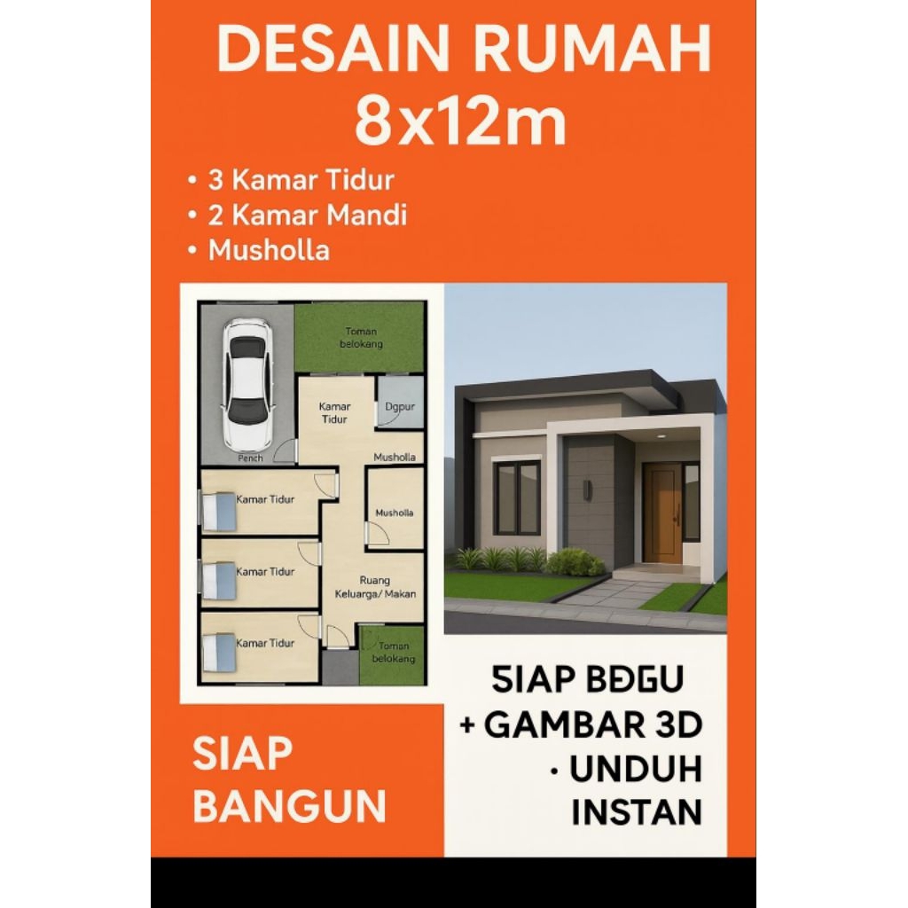 Desain Rumah Minimalis 6x12 -2 kamar tidur