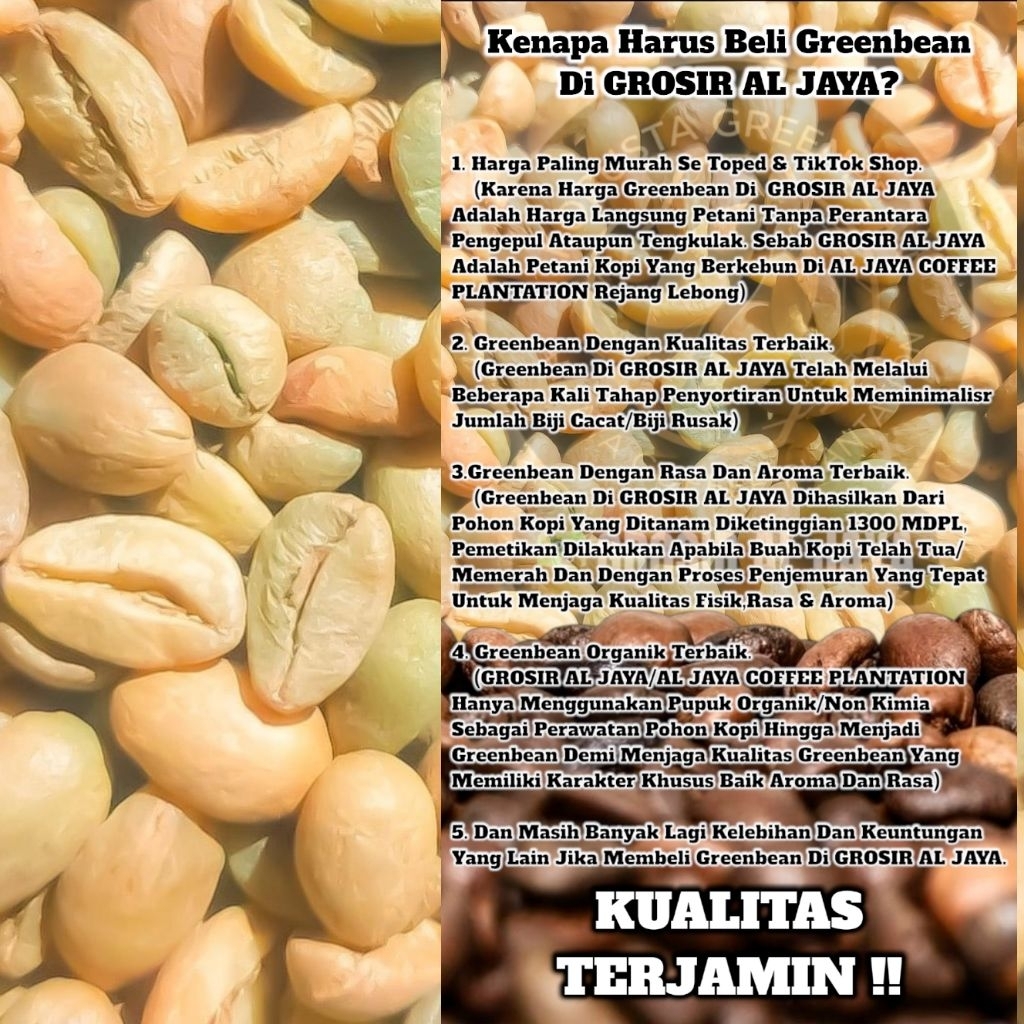 

MURAAAAHH!! 1KG GRADE TERBAIK BUKAN ASALAN GREENBEAN ROBUSTA BIJI KOPI MENTAH 1300 MDPL BERSIH TANPA SAMPAH!!