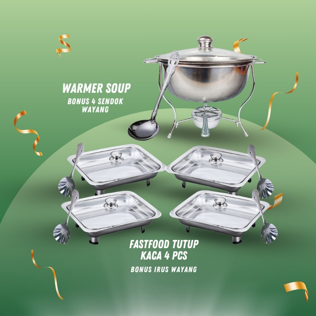 Horeca - Paket Prasmanan Set Full Kaca Kombinasi Prasmanan Set 10 pcs Bahan Stainless Steel Tebal An