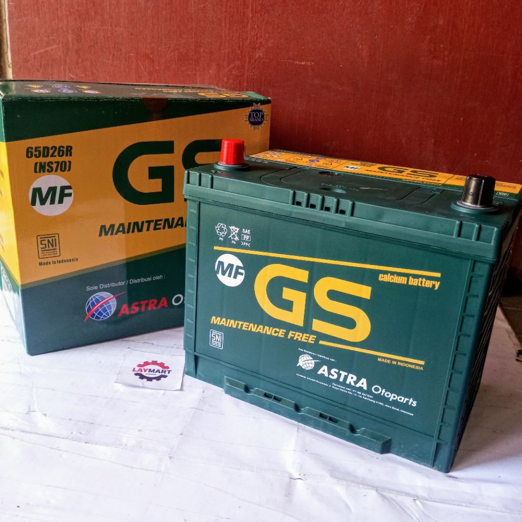 ACCU KERING MOBIL GS MF NS70 Kapasitas Ampere ‎65Ah, Tegangan 12 V