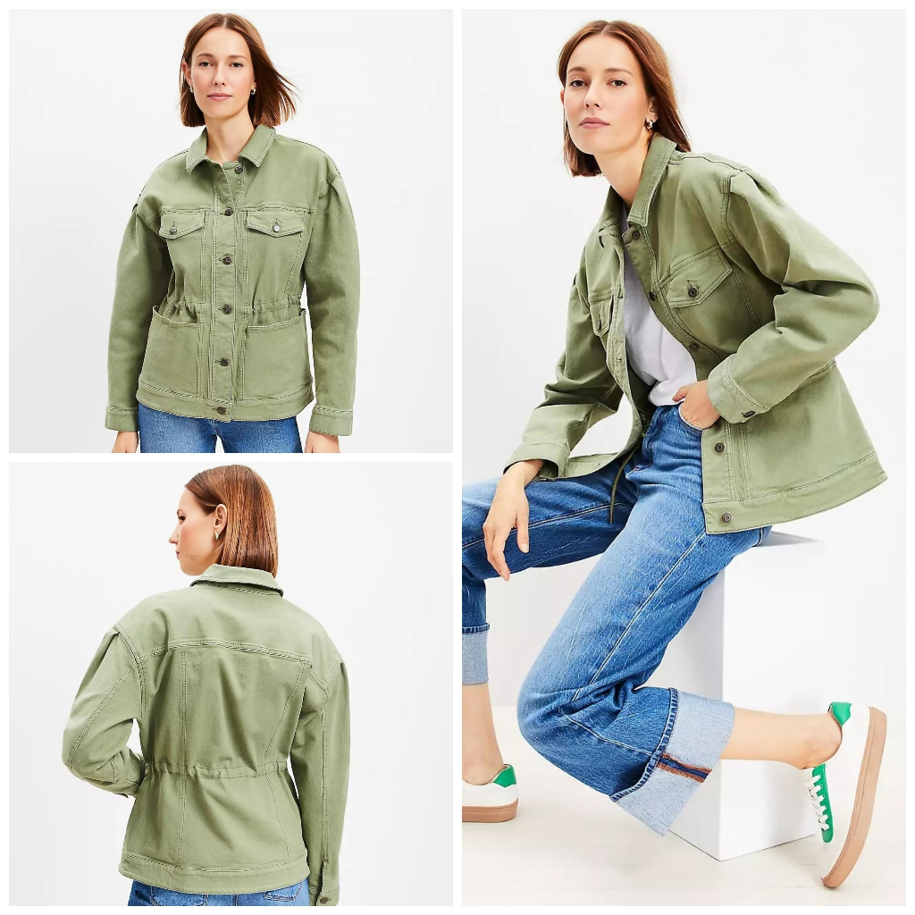 Jacket LOFT Puff Sleeve Drawstring Denim Jacket