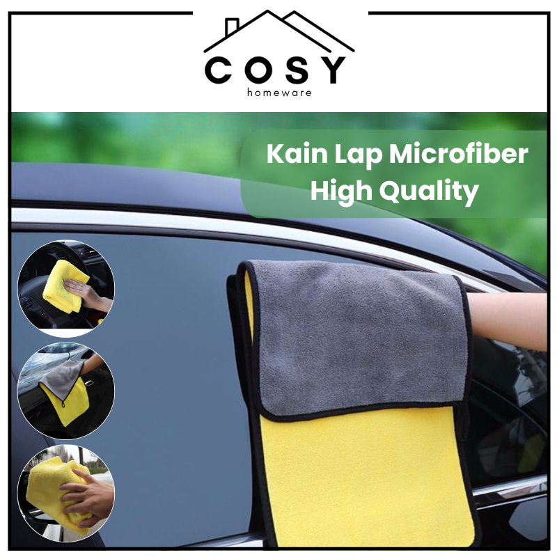 COSY Kain Lap Microfiber 2 Warna Kuning Abu Super High Quality Multifungsi Cocok Untuk Mobil Motor K