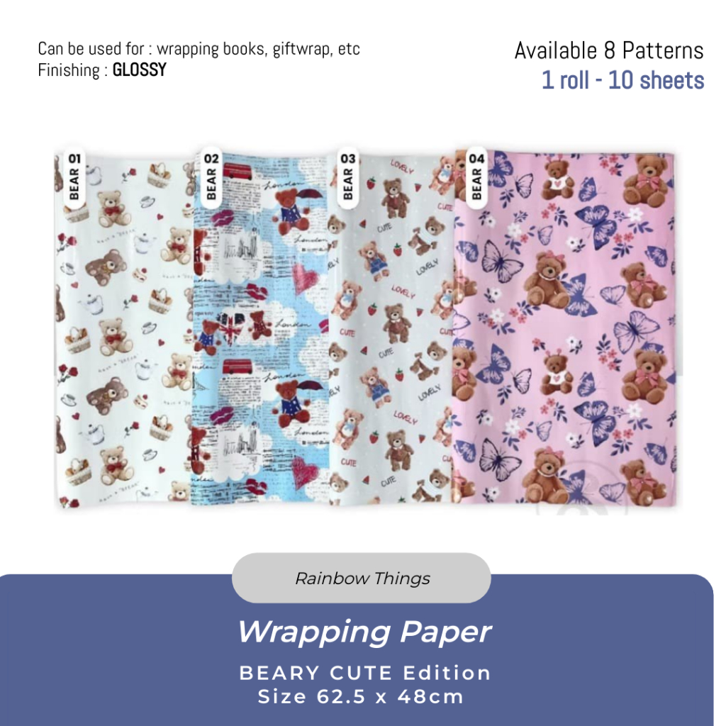 

(10 lbr) Kertas kado motif BEAR uk 62.5 x 48cm