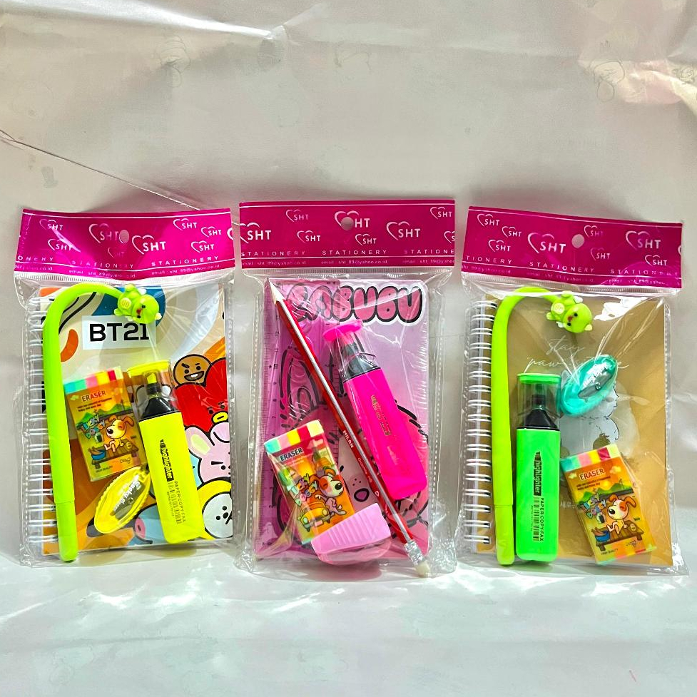

PAKET ALAT TULIS 5 IN 1 / PAKET JURNAL KIT / SET ALAT TULIS HARIAN / SET NOTEBOOK DAN PULPEN PENCIL / PERLENGKAPAN SEKOLAH ANAK / LABUBU BT21 CAT