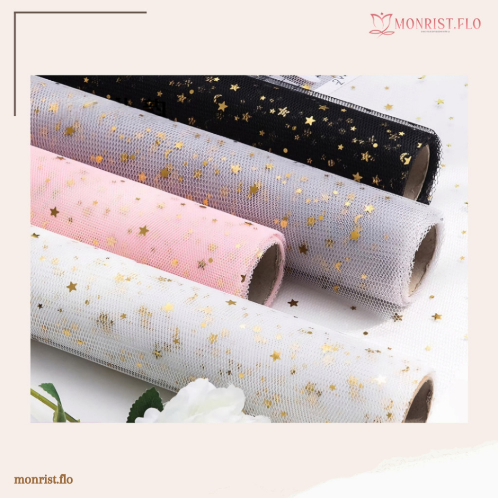 

Kertas Kain Buket Bunga Korean / Kertas Jaring Glitter Bintang / Wrapping Paper Tile