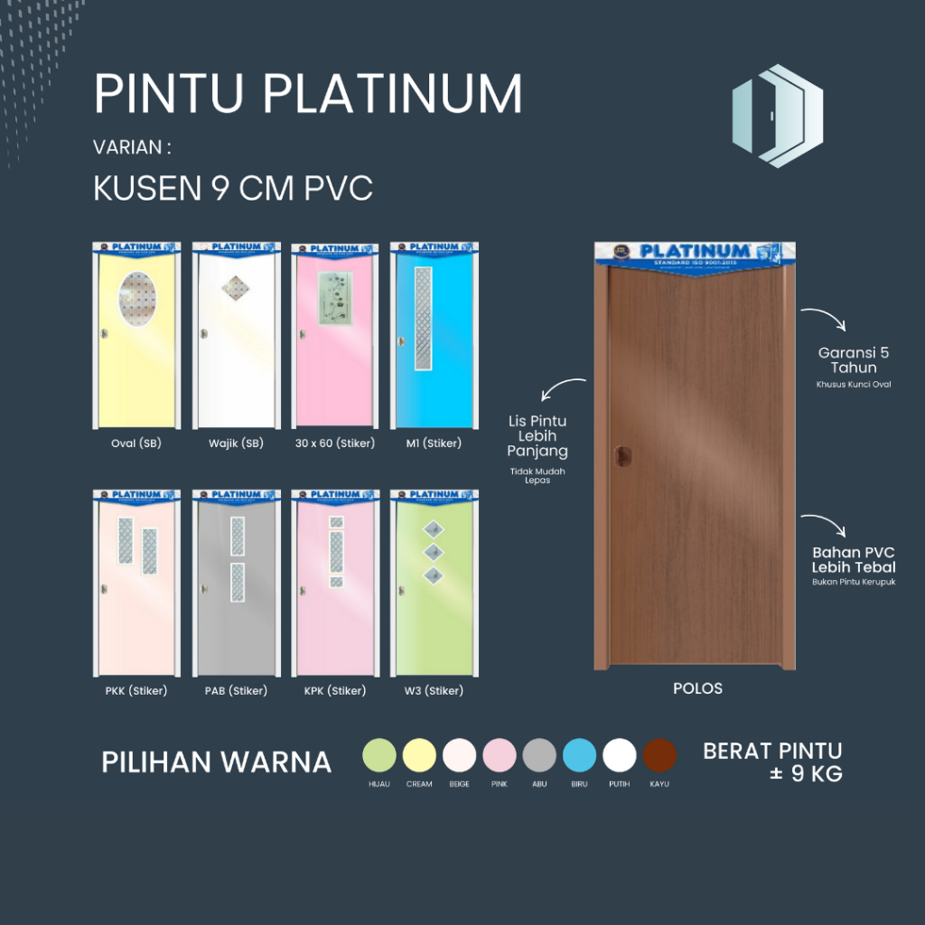 PRIME PVC PINTU PLATINUM KUSEN 9 CM PVC - PINTU KAMAR | PINTU KAMAR MANDI | PINTU RUMAH