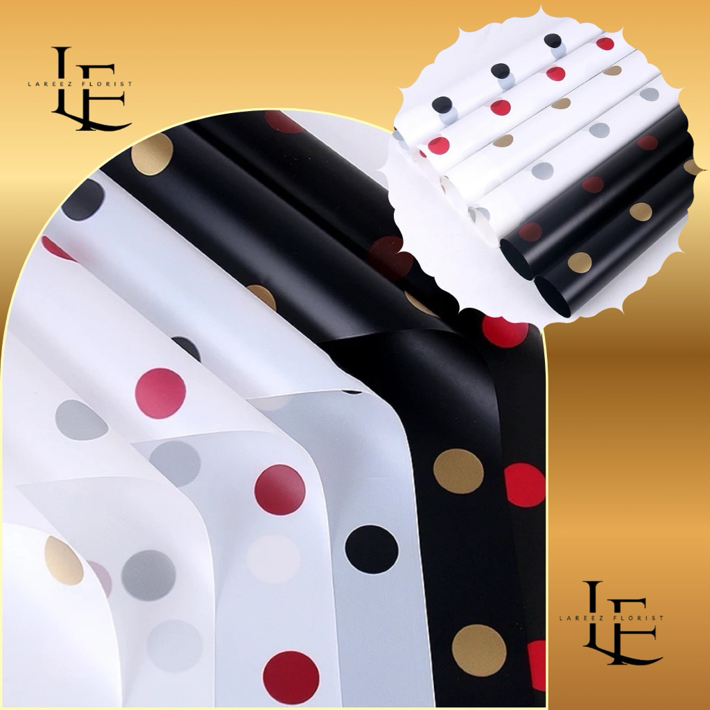 

[1 PACK/ 20 LEMBAR] NEW Flower Wrapping Paper Gold Big Dots Polkadot Transparant Pastel Cellophane Waterproof Kertas Bungkus Pembungkus Bouquet Bunga Bening Bulat Emas Anti Air