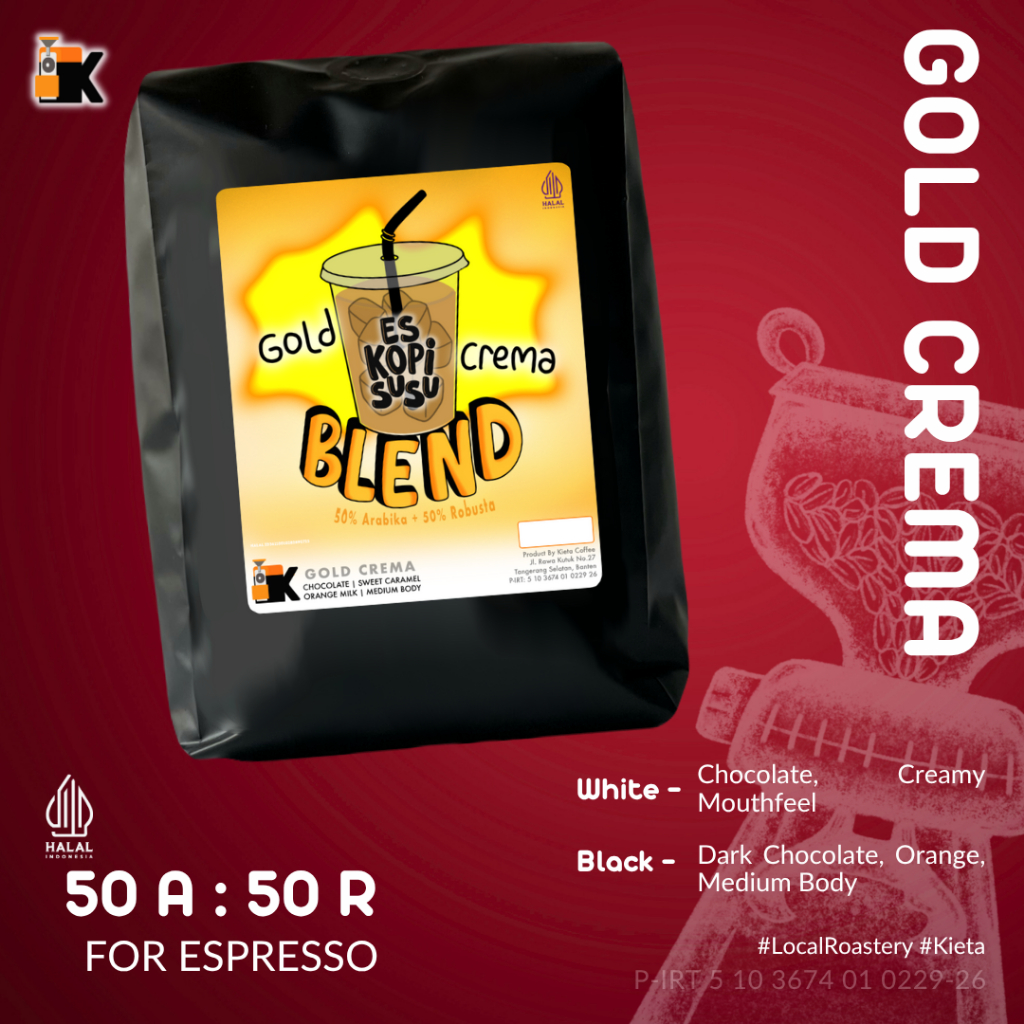 

Kieta Roastery - Biji Kopi Gold Crema Blend 50% Arabika 50% Robusta 200g / Bubuk Arabica Roasted Coffee Bean Spro Kopi Susu Based