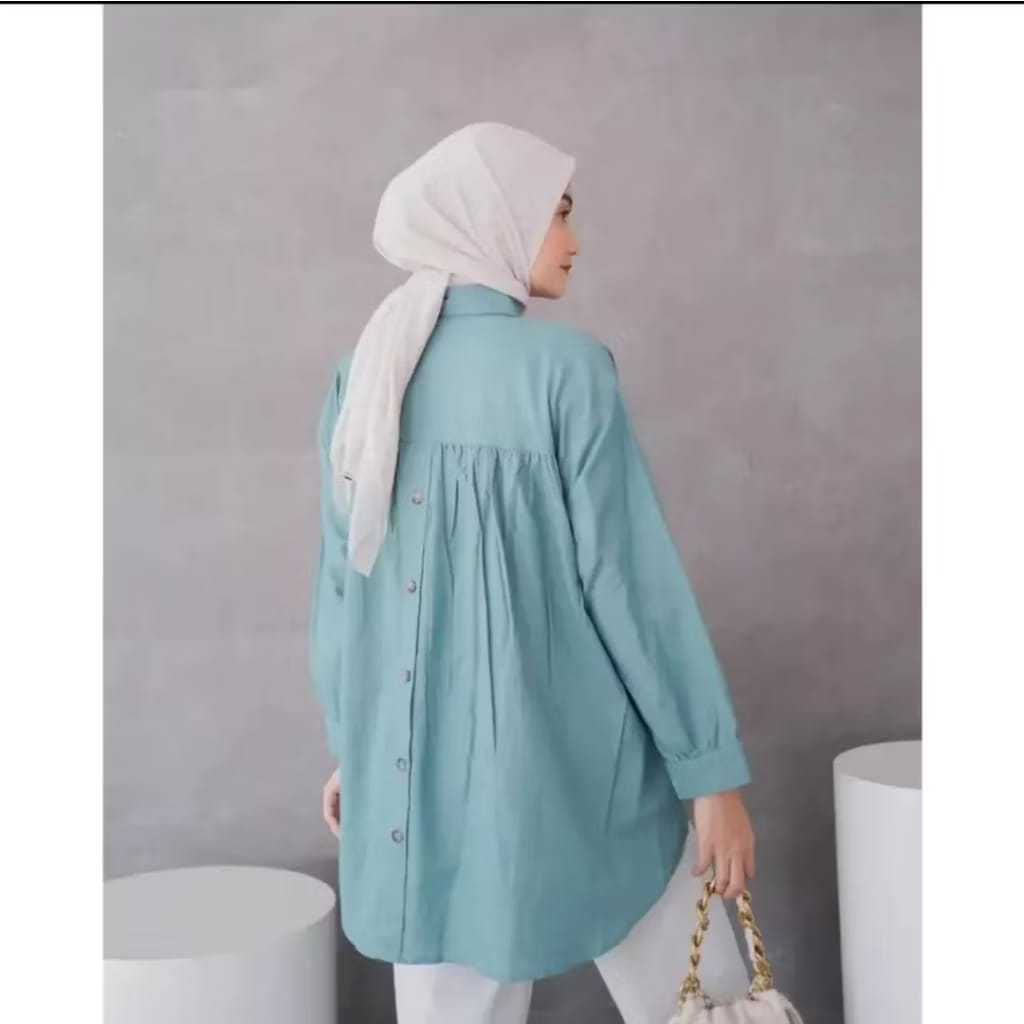 Kemeja linen rika top oversize wanita terkini - kemeja rika top polos oversize lengan panjang