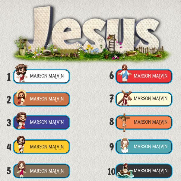 

Sticker Sablon Setrika Label Nama Karakter ( JESUS ) Anak Sekolah Asrama Name Tag Laundry