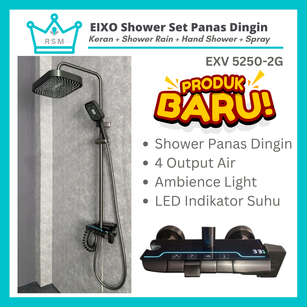 Shower Set LED Panas Dingin Tiang Shower Mandi Stainless Kuningan EIXO Vitara