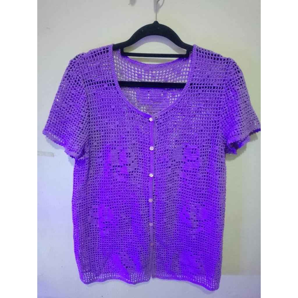 Rajut lengan pendek berkancing