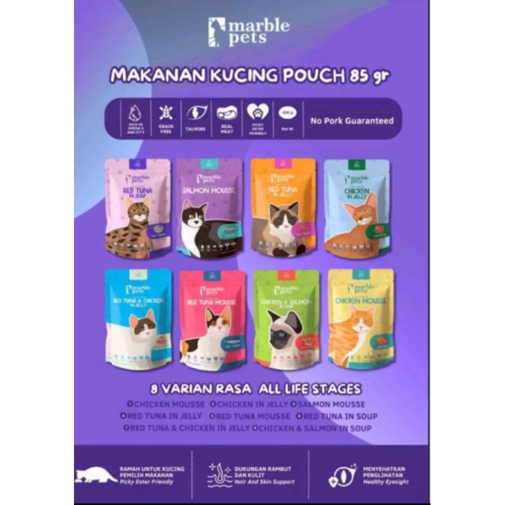 Pakan kucing basah marble pouch