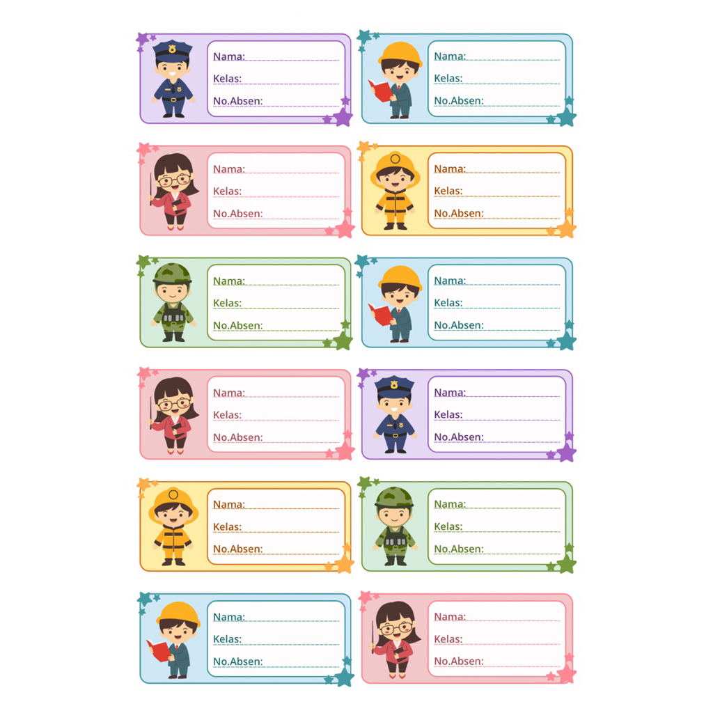 

cetak CUSTOM nama untuk di buku pelajaran Isi 12 pcs