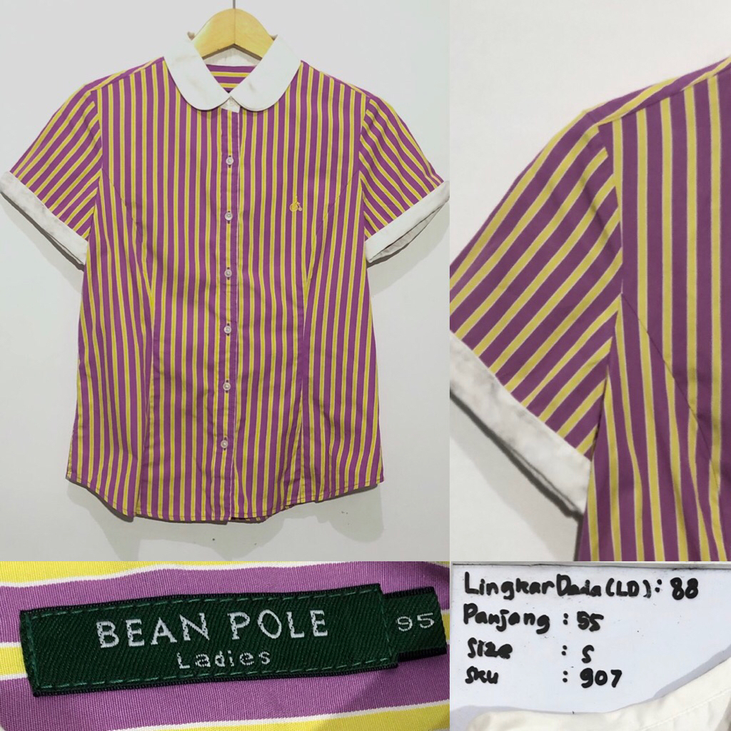 BEAN POLE LADIES KEMEJA SALUR UNGU KUNING LENGAN PENDEK Y2K sku 907