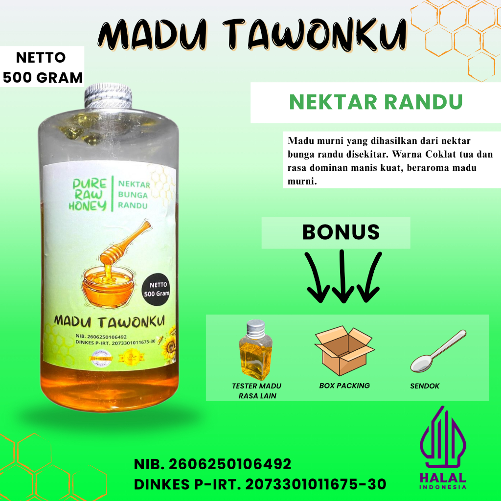 

Madu Murni 100% Asli Nektar Bunga Randu 500 Gram Resmi Bersetifikat P-IRT