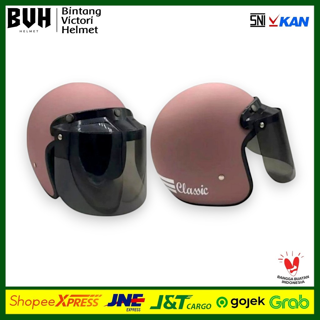 Helm BIVI Bogo Classic Capucino Doff + Kaca SNI Retro Half Face Hijab Bivi Helmet Retro