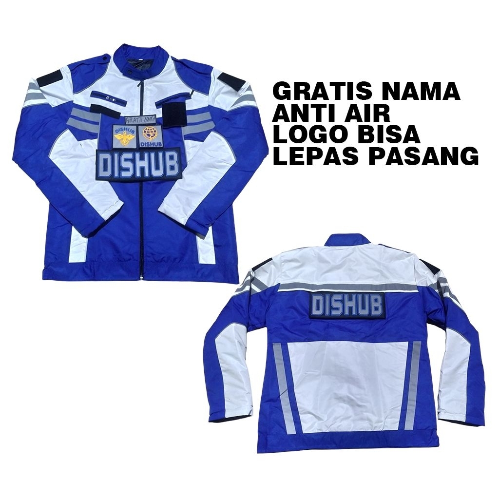 Jaket Dishub Bahan Taslan Milky Anti Air Biru Putih