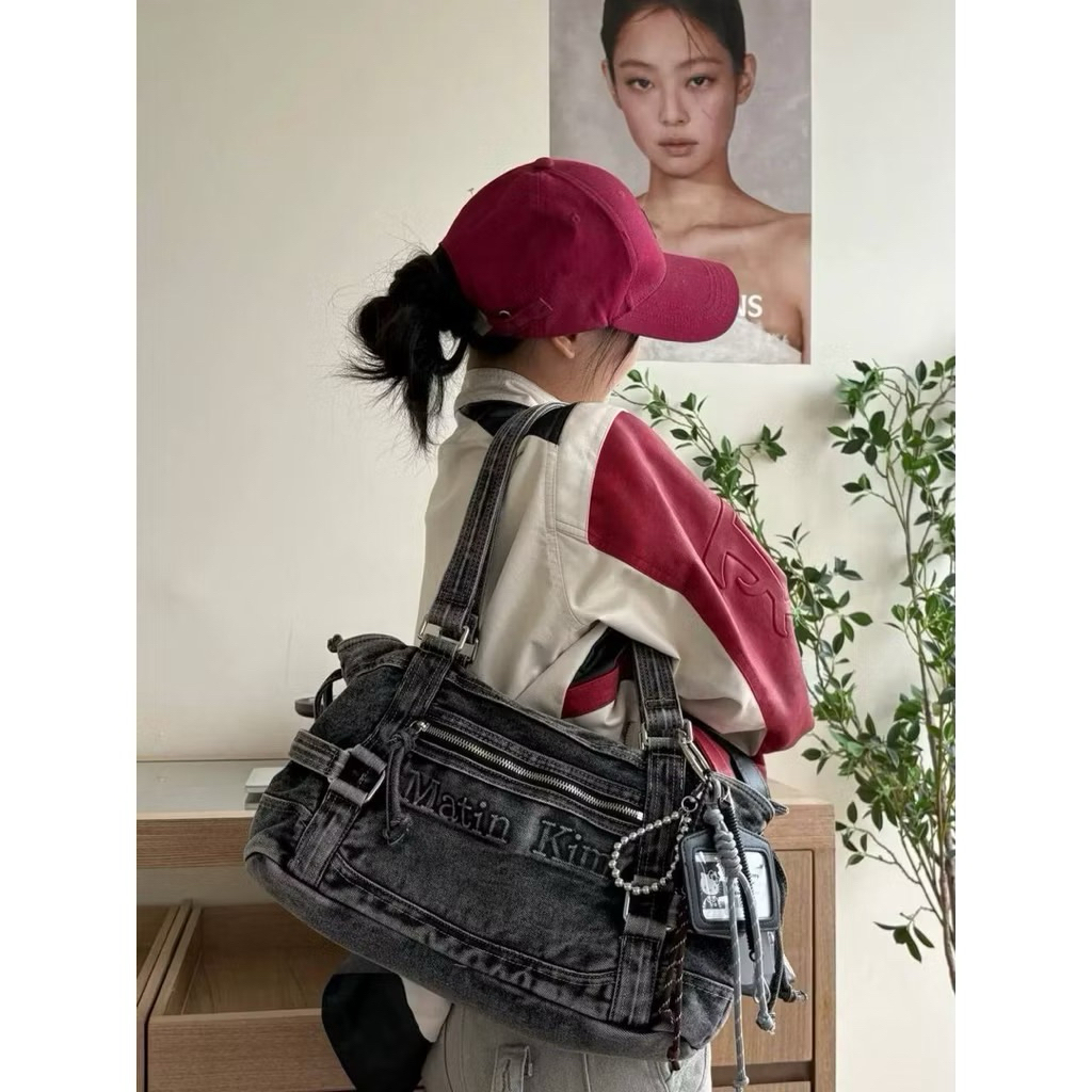 Tote Bag Matin Kim Bahan Denim Jeans Wanita - Tas Bahu Shoulder Bag Denim Pria & Wanita