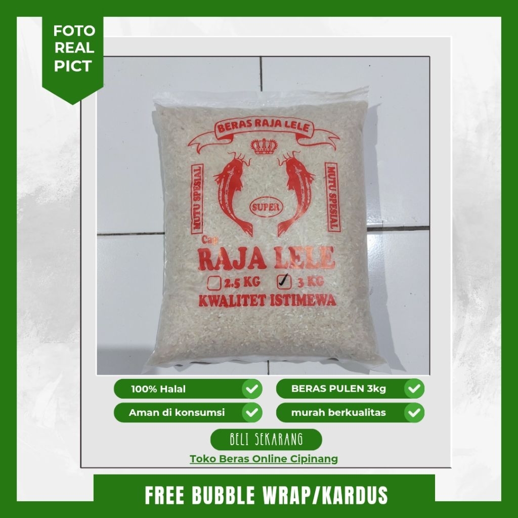 

beras pulen kemasan raja lele 3kg kualitas istimewa