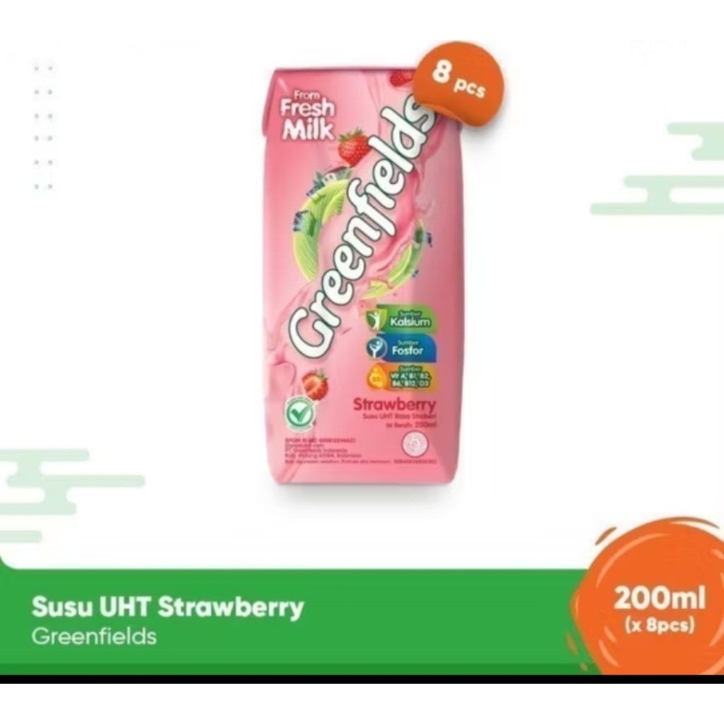 

Greenfields milk UHT 200ML - Isi 8 Pcs Rasa Strawberry
