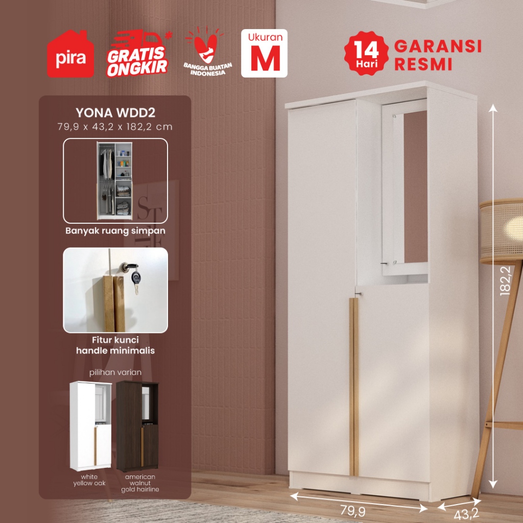 Pira Metropolis - Yona WDD 2 Lemari Pakaian 2 Pintu dengan Kaca Rias