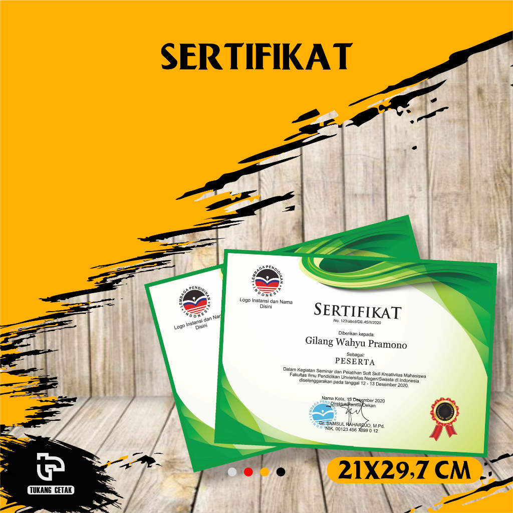 

Cetak Sertifikat / Piagam Custom A4 murah