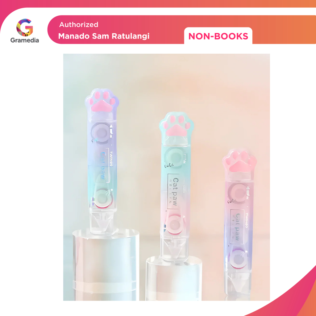 

Gramedia Manado-Twingo Cat Paw Ombre 2in1 Correction Tape n Blue Tape