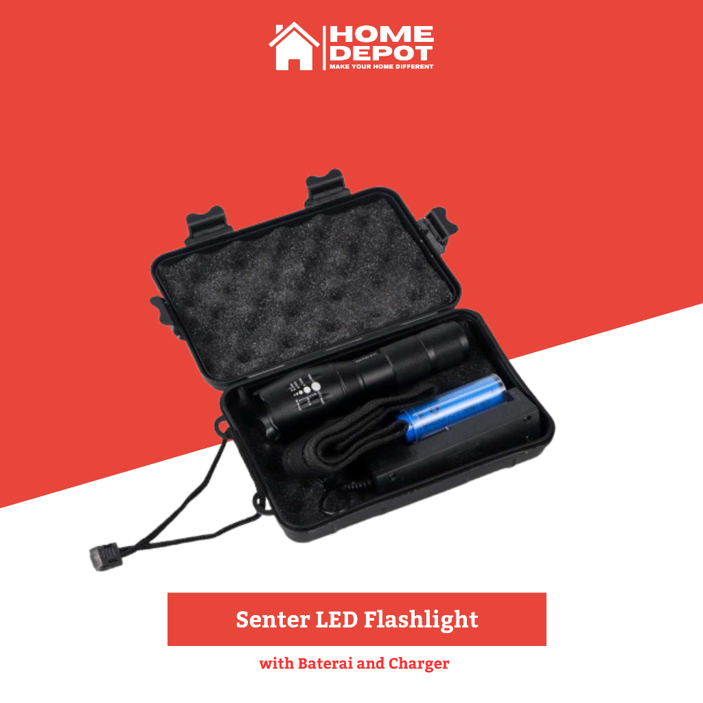 Senter LED Senter Super Terang Flashlight dengan Baterai dan Charger