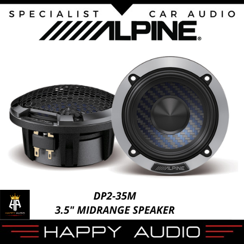 Alpine DP2-35M Speaker Midrange 3.5 Inci Rangka Aluminium Cor, Surround HAMR Multi-Roll, Pemasangan 