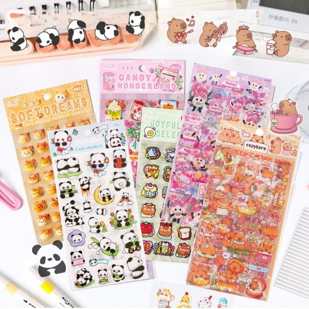 

4-6 lembar PET stiker capybara panda cute anak diy