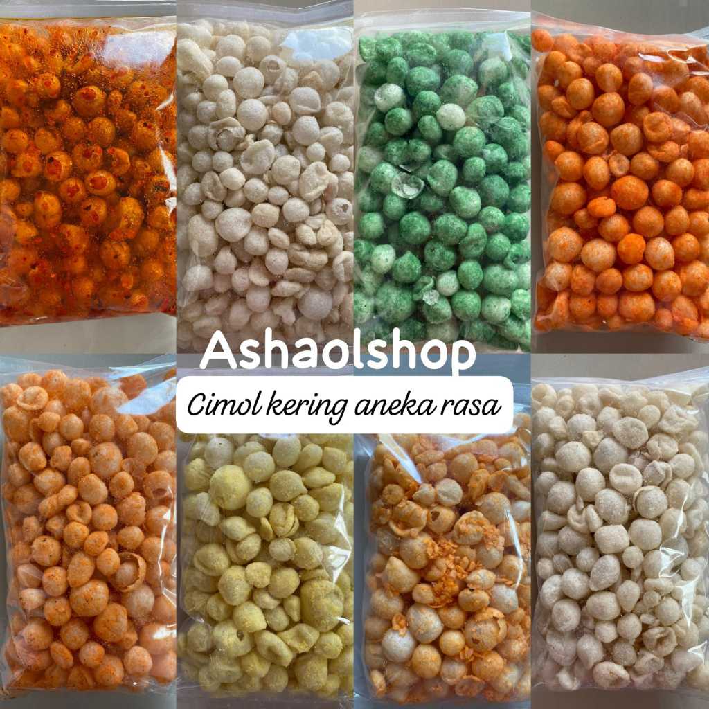 

cimol kering crispy ready varian rasa keju balado/jagung manis/jagung bakar/rumput laut/barbaque/sapi panggang/pedas daun jeruk original daun jeruk