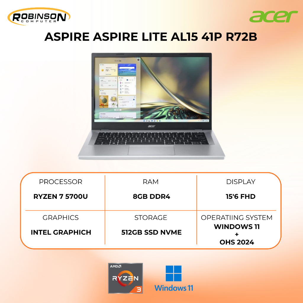 LAPTOP | ACER ASPIRE LITE AL15 41P R72B | RYZEN 7 5700U
