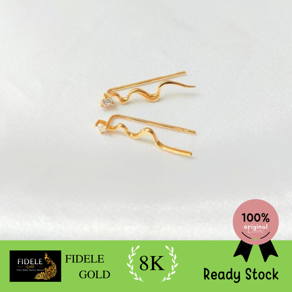 Anting jepit fashion permata gelombang anting emas asli 375