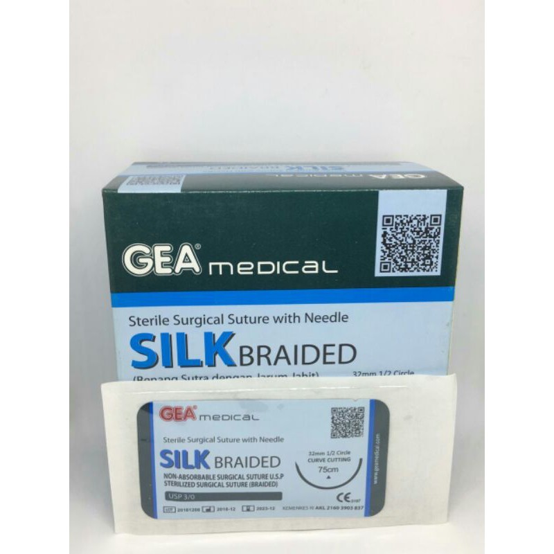 Catgut Benang Silk + Jarum GEA - Satuan