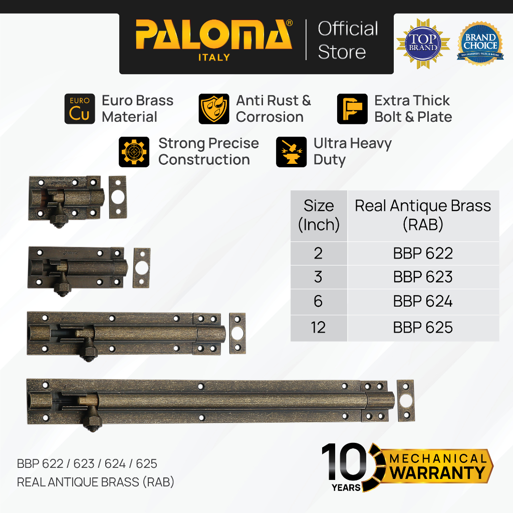 PALOMA Barrel Bolt Slot Jendela Pintu Grendel Gerendel Window Door Brass Kuningan 2” 3” 6” 12” 2 3 6