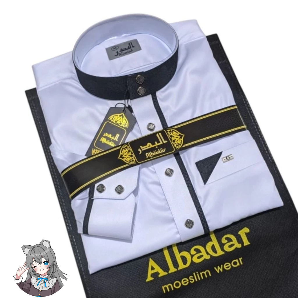 NishikujouShop - Jubah Albadar Polyester Kombinasi Lengan Manset Motif Keren Jubah Pria