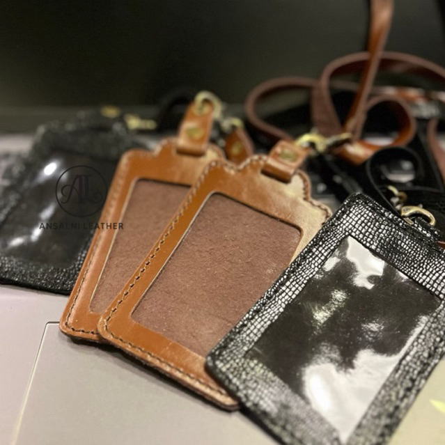 

card holder/name tag/idcard/lanyard, kulit sapi premium, awet, simple, elegan