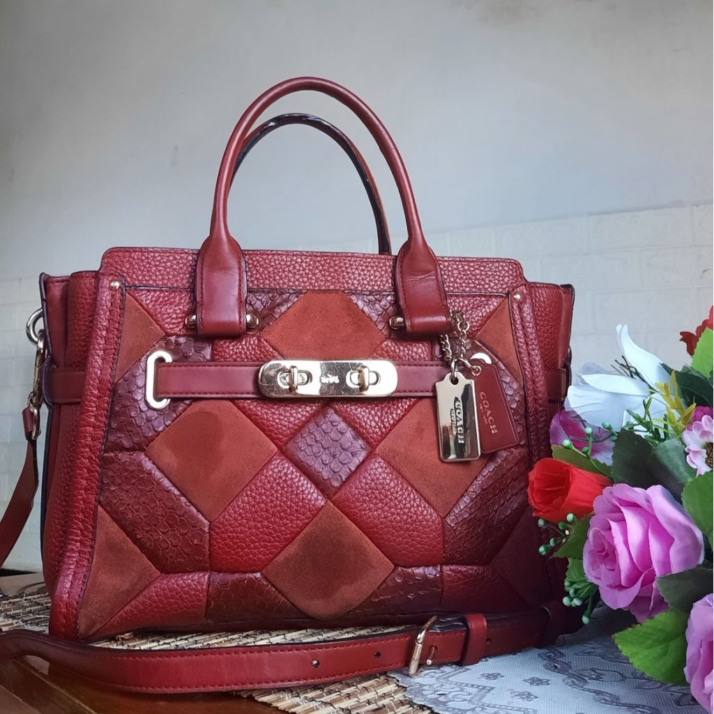 PL swagger patchwork kulit asli maroon