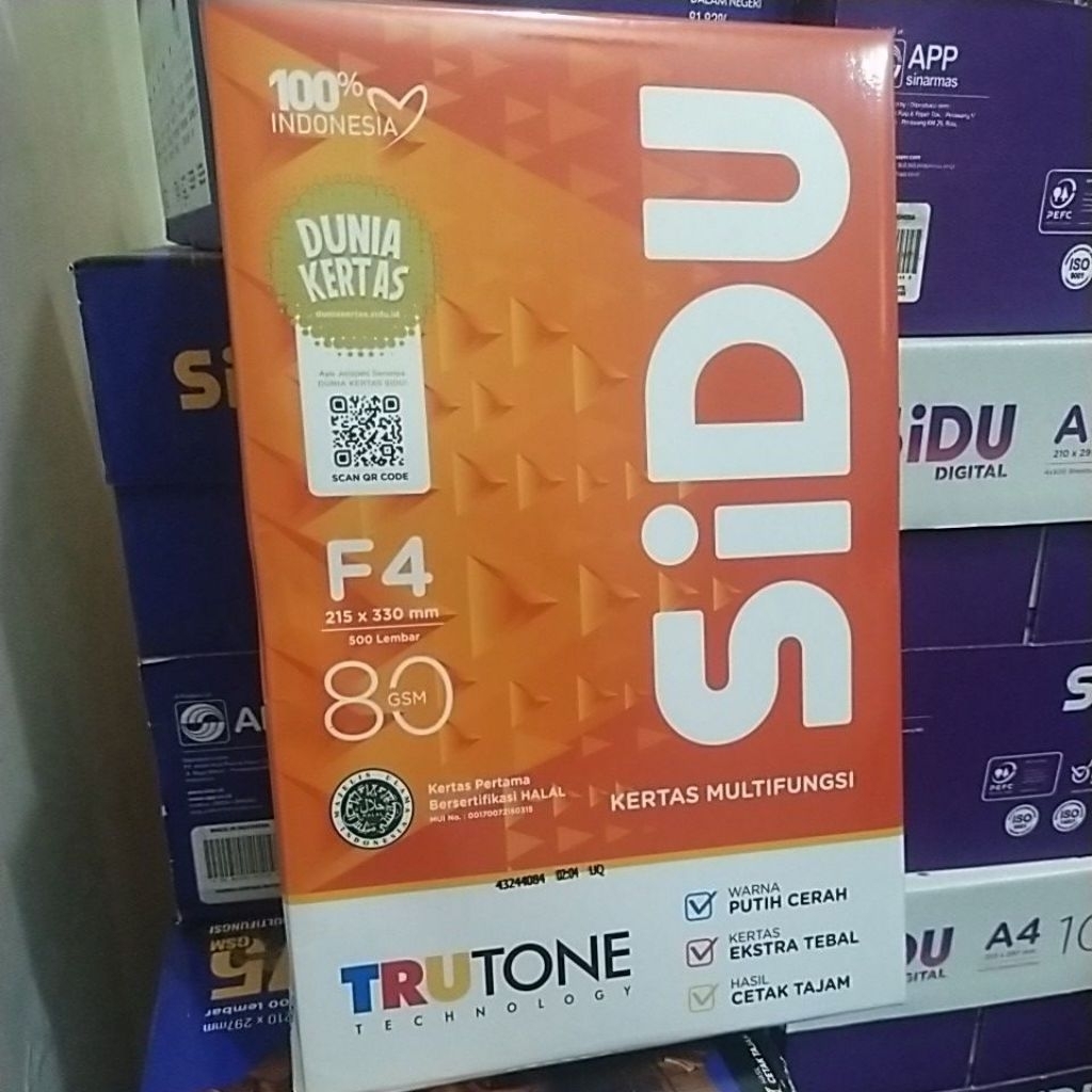 

kertas hvs F4 80 gsm sidu / folio 80 g sinar dunia / copy paper sidu