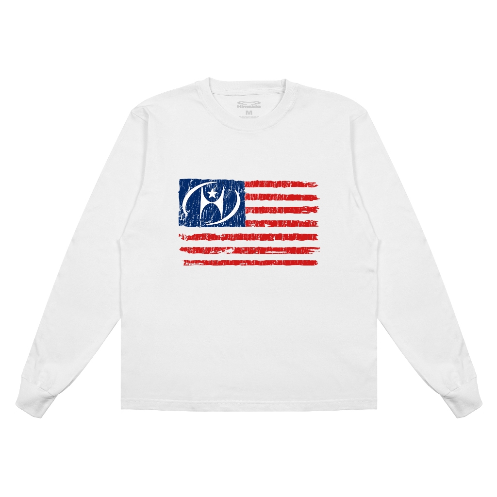 Himside - Katun Combed 24s - Flag White Longsleeve Oversized  - Kaos Lengan Panjang Pria Dan Wanita