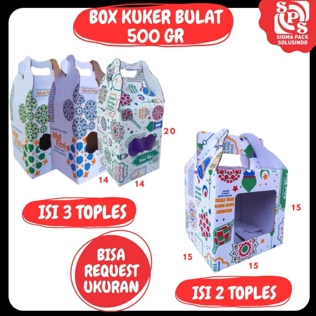 

Kardus Jinjing 14x14x20 / 15x15x15 Kue Kering 500gr Isi 2/3 Bulat Gable Box Kuker Dus Idul Fitri